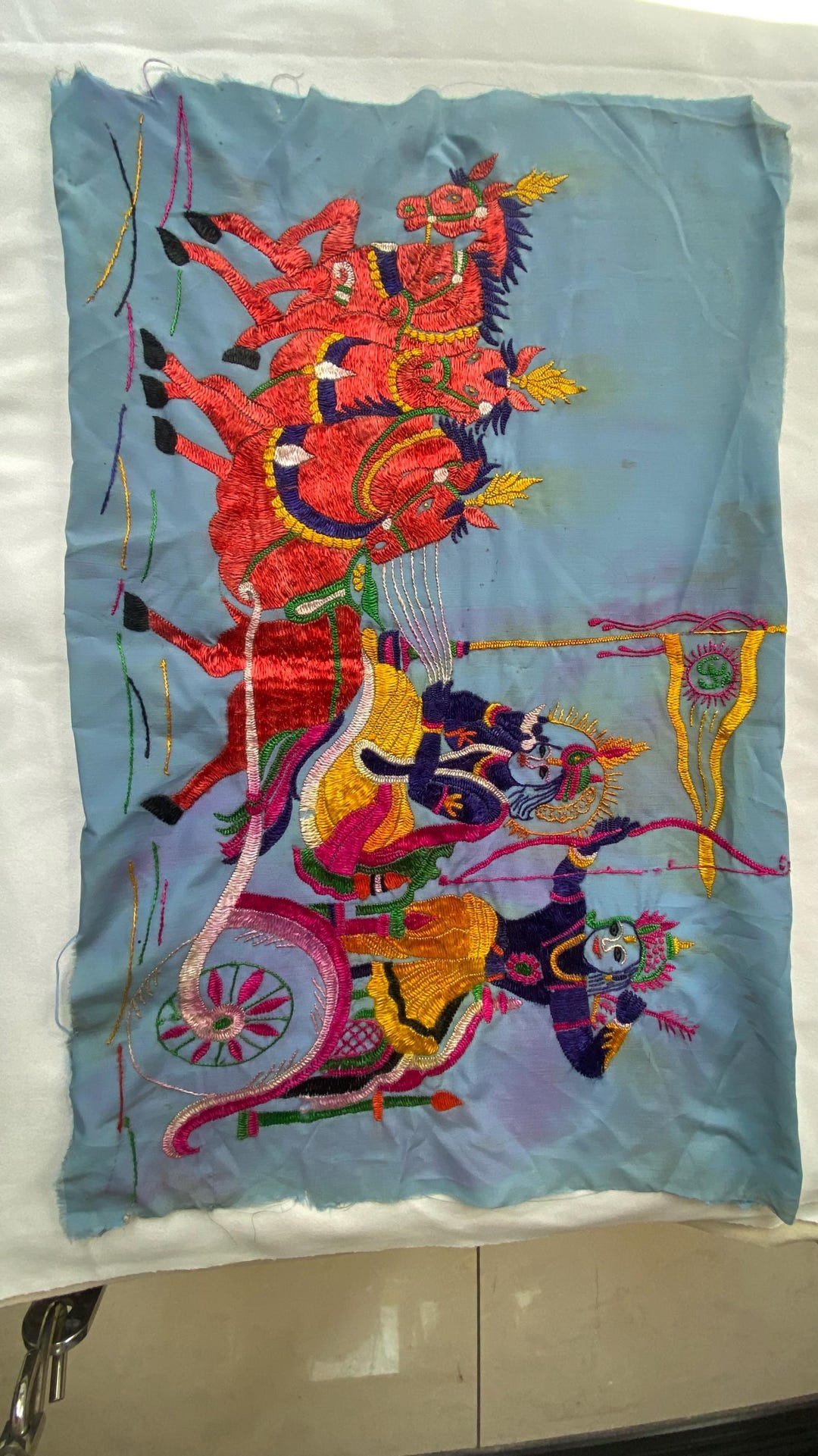 Vintage 1980s Krishna Arjun Embroidered Patch | Blue Indian Hand ...