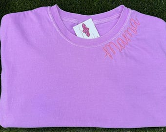 Mama embroidered neckline t-shirt