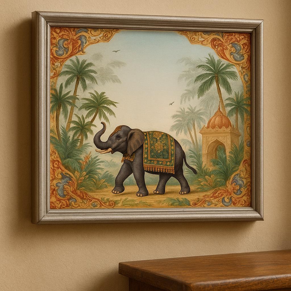 Peinture Miniature Indienne Fait Main - Éléphant équestre Jodhpur Maharani - 12x9 Pouces