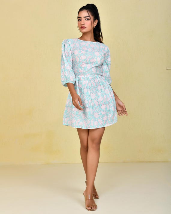 striped white and blue dress Pari Open Back Mini Dress