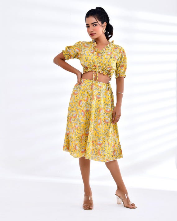 Buy Yellow Floral Co-ord Set, Crop Top & Skirt | Puff Sleeves | Summer Brunch Outfit Online in India - Etsy Buy Yellow Floral Co-ord Set, Crop Top & Skirt | Puff Sleeves | Summer Brunch Outfit Online in India - Etsy