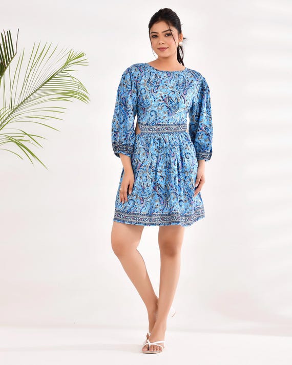 blue paisley mini dress Meri Mini Dress in Blue Paisley main image 1