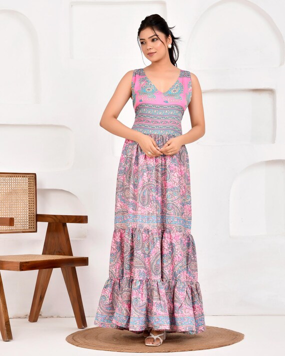 fitted lace wedding dress Resort Radiance Paisley Maxi Dress L / Pink main image 1