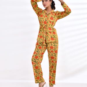 Yellow Floral Print Cotton Co-ord Set | Boho Loungewear for Women