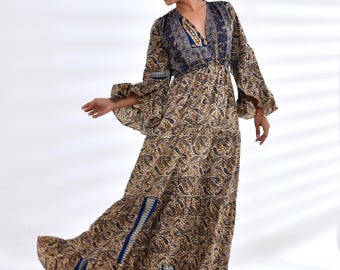 Handmade Blue Paisley Maxi Dress: Bohemian Butterfly Sleeve Open Back - Etsy Handmade Blue Paisley Maxi Dress: Bohemian Butterfly Sleeve Open Back - Etsy