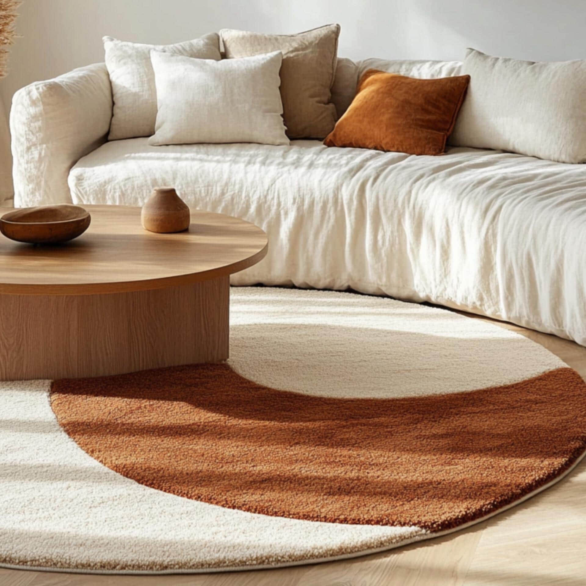Hand-tufted Wool Blend Round Rug: Japandi Terracotta & Cream - Etsy