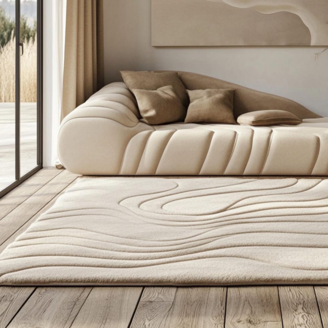 3d Tuffted Rug Cream 3D Tufted Wool Rug: Modern Beige Textured Area Carpet - Etsy