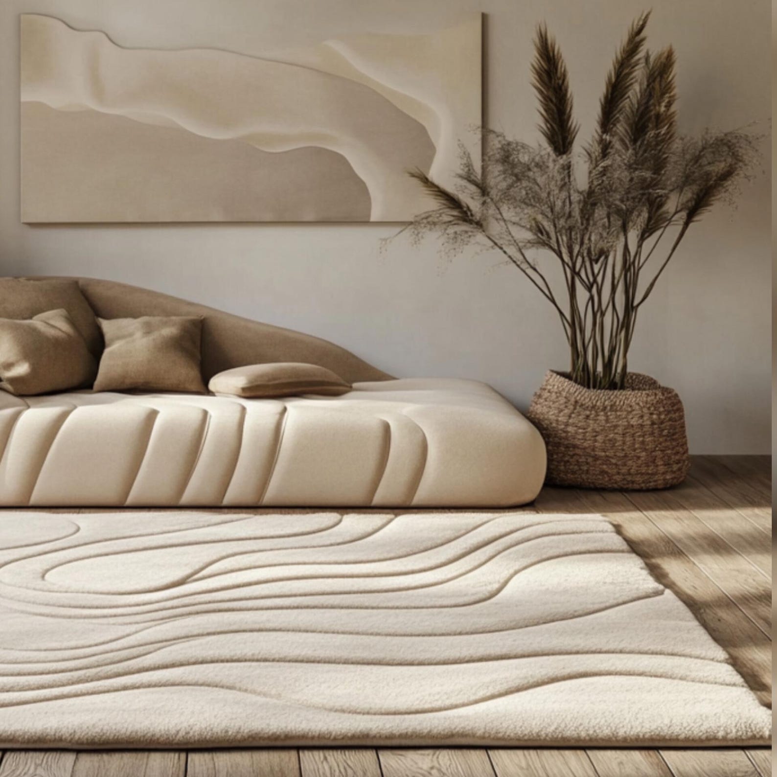 3d Tuffted Rug Cream 3D Tufted Wool Rug: Modern Beige Textured Area Carpet - Etsy