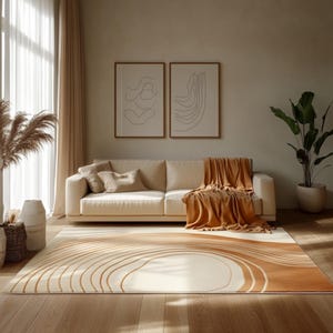 Minimalist Gradient Rug – Beige Terracotta 8x10 Area Carpet | Modern Neutral Living Room Floor Decor