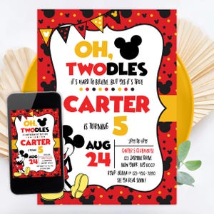 Oh TWOdles Mickey Mouse Birthday Invitation, Mickey Mouse Birthday Invitation, Mickey 2nd Birthday Invitation