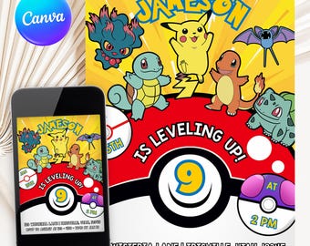 Pikachu Birthday Invitation, Pokeball Party Invite (Digital Download)