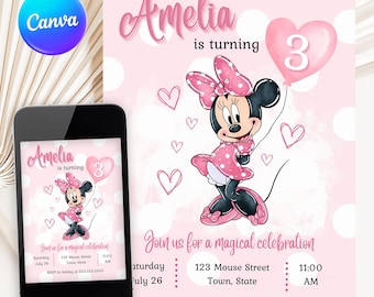 Minnie Mouse Birthday Invitation: Pink Mouse Girl Party (5x7 Inches, Digital Download)