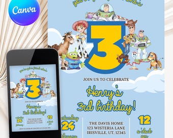 Toy Story 3rd Birthday Invitation: Editable Canva Template (Digital Download)