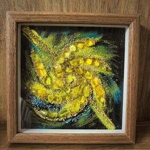 Golden Nebula Crystal Wall Art: Wealth & Opportunity - Framed Inlay Art