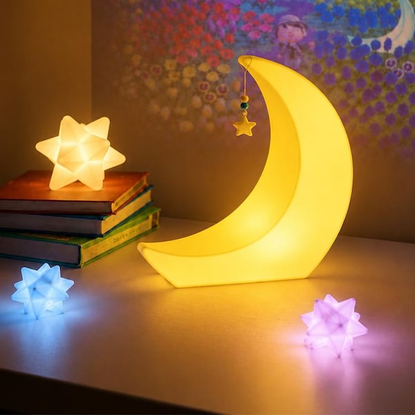 3D-geprinte halvemaanlamp, gloeiende sterfragmentlamp, sfeerverlichting voor naast het bed of bureau.