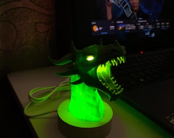 3D Printed Dragon Night Light, Fantasy Gamer Lamp, Geek Desk Decor Gift
