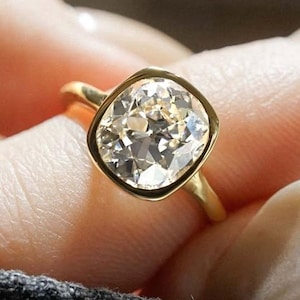 2.50CT Old European Cut Moissanite Engagement Ring: 14K Gold Bezel Set, Low Profile Ring