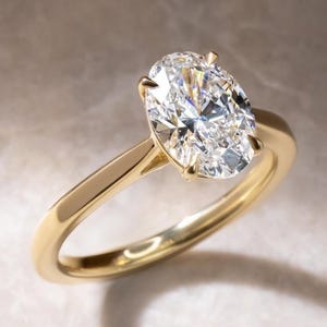 Oval Moissanite Engagement Ring: 14K Solid Gold Art Deco  Solitaire Ring