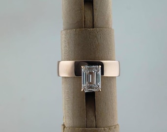 Emerald Cut Moissanite Engagement ring 14K Gold Cigar Wedding Band Ring Vintage anniversary ring Gift for her Unique promise ring