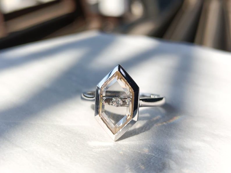 Portrait Cut Hexagon Diamond Ring, Unique Geometric Engagement Ring ...