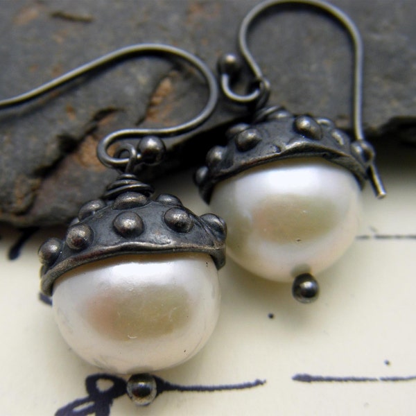 Artisan Silver and Freshwater Pearl Earrings - Sea Anemone