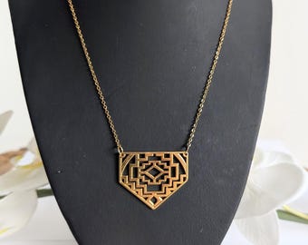 幾何学的なペンダント付きトルクネックレス - ポリマークレイと