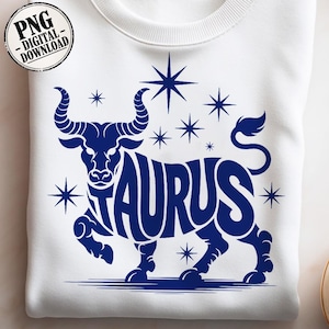 Stier PNG, sterrenbeeld stier teken shirtontwerp, astrologie T-shirt graphics, hemelse sterren digitale download, horoscoop kunst