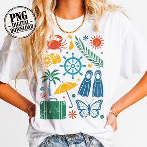 Zomer strandelementen png, shirtontwerp tropische vakantie, T-shirtgraphics Summer Vibes, digitale download strandvakantie, zomertijd png