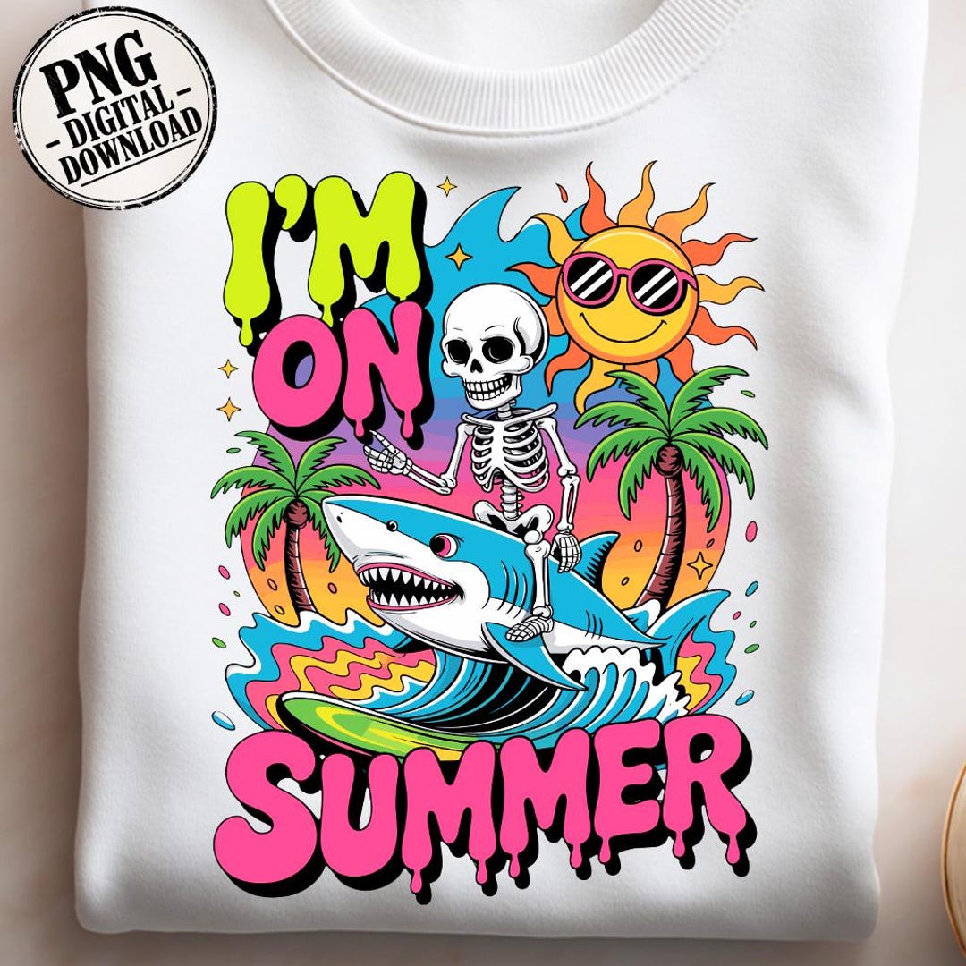 Skeleton Shark Surfing PNG: Funny Beach Vacation T-shirt Design ...