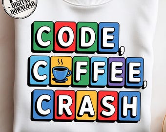 Zabawny programista PNG | Projekt koszulki Code Coffee Crash | Sublimacja humoru programisty