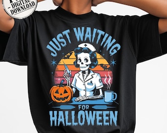Halloween Nurse Shirt PNG: Spooky Skeleton Design (Digital Download
