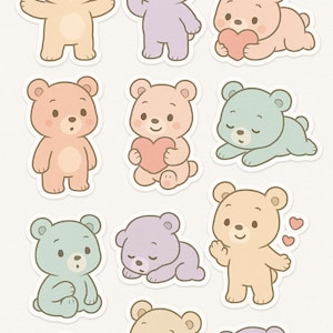 Süße Bärchen-Sticker – Pastell Cartoon Style (12-teilig)