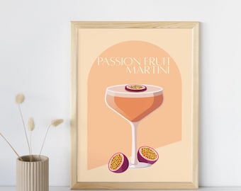 Passion Fruit Martini Art Print: Tropical Home Bar Decor (Unframed)