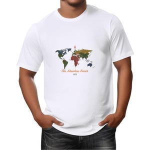 Camiseta unisex de aventura con mapa del mundo, regalo de viaje, camiseta para amantes de la geografía, ropa con diseño de mapas