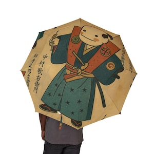Whimsical Japanese Art Umbrella, Cute Folding Umbrella, Gift for Spring, Rainy Day Essential, Unique Pattern Umbrella, Travel-Friendly