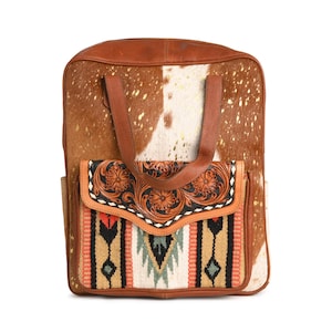 Western Tooled Cowhide Leather Backpack