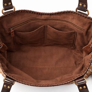 Rustic Cowhide Leather Tote Bag – Western Boho Handbag with Tassel, Spacious Interior, Handmade Gift for Her image 4