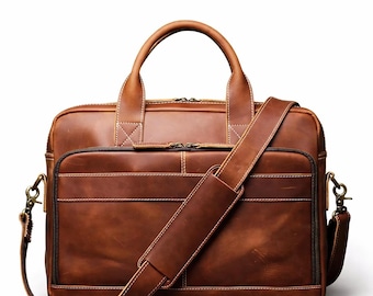 Luxury Leather Laptop Bag – Handmade Business Briefcase for Men, Professional Work Satchel with Compartments