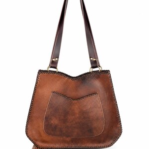 Rustic Cowhide Leather Tote Bag – Western Boho Handbag with Tassel, Spacious Interior, Handmade Gift for Her image 2