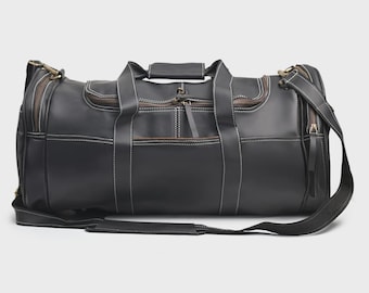 Vintage Leather Duffel Bag – Handmade Travel Weekender with Brass Hardware & Shoulder Strap