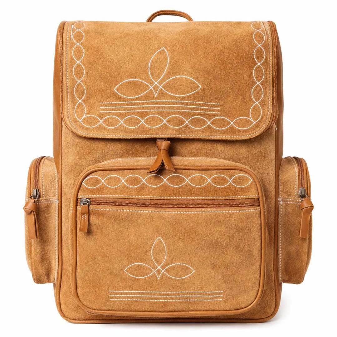 Boot Stitch Suede Leather Backpack – Large Leather Boho Travel Bag With ...