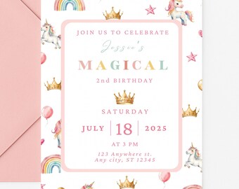 Unicorn Birthday Invitation: Editable Pink Template (Digital Download)