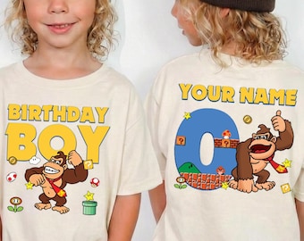 Custom Donkey Kong Birthday Boy Shirt Personalized Name Age Kids Gamer Party Tee