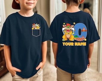 Chemise d'anniversaire Super Mario personnalisée, t-shirt Bowser assorti pour la famille