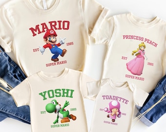 Chemise de vacances en famille Super Mario, t-shirt tous les personnages aux couleurs confortables