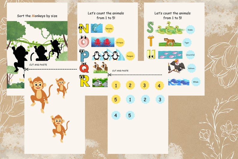 Sorting Monkeys Alphabet Animals Cut and Paste Printable | Preschool & Kindergarten ...