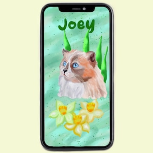 Custom Pet Portrait Phone Wallpaper – Hand Drawn Animal Art, Personalized cat Wallpaper drawing, Pet Digital Art