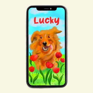 Custom Pet Phone Wallpaper | Watercolor Dog Portrait from Photo | Digital Pet Art | Personalized Background & Text | Dog Lover Gift Idea