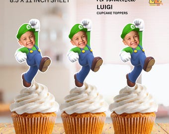 Luigi Personalized Face Cupcake Toppers - (Digital File)
