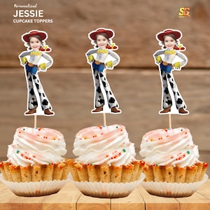 Jessie Personalized Face Cupcake Toppers Inspired Face Cupcake Toppers, Personalized Custom Cupcake Toppers Superhero, Digital File